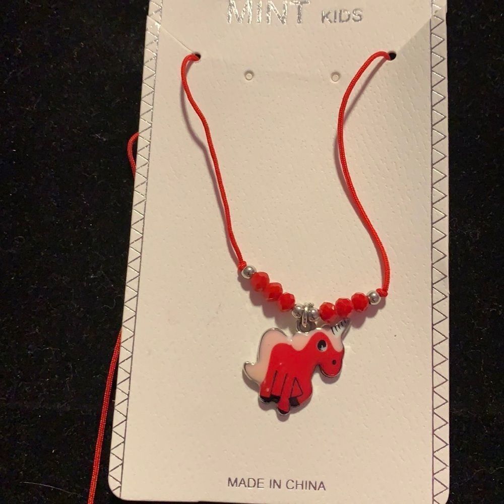 Red & pink unicorn kids slide necklace- Mint kids